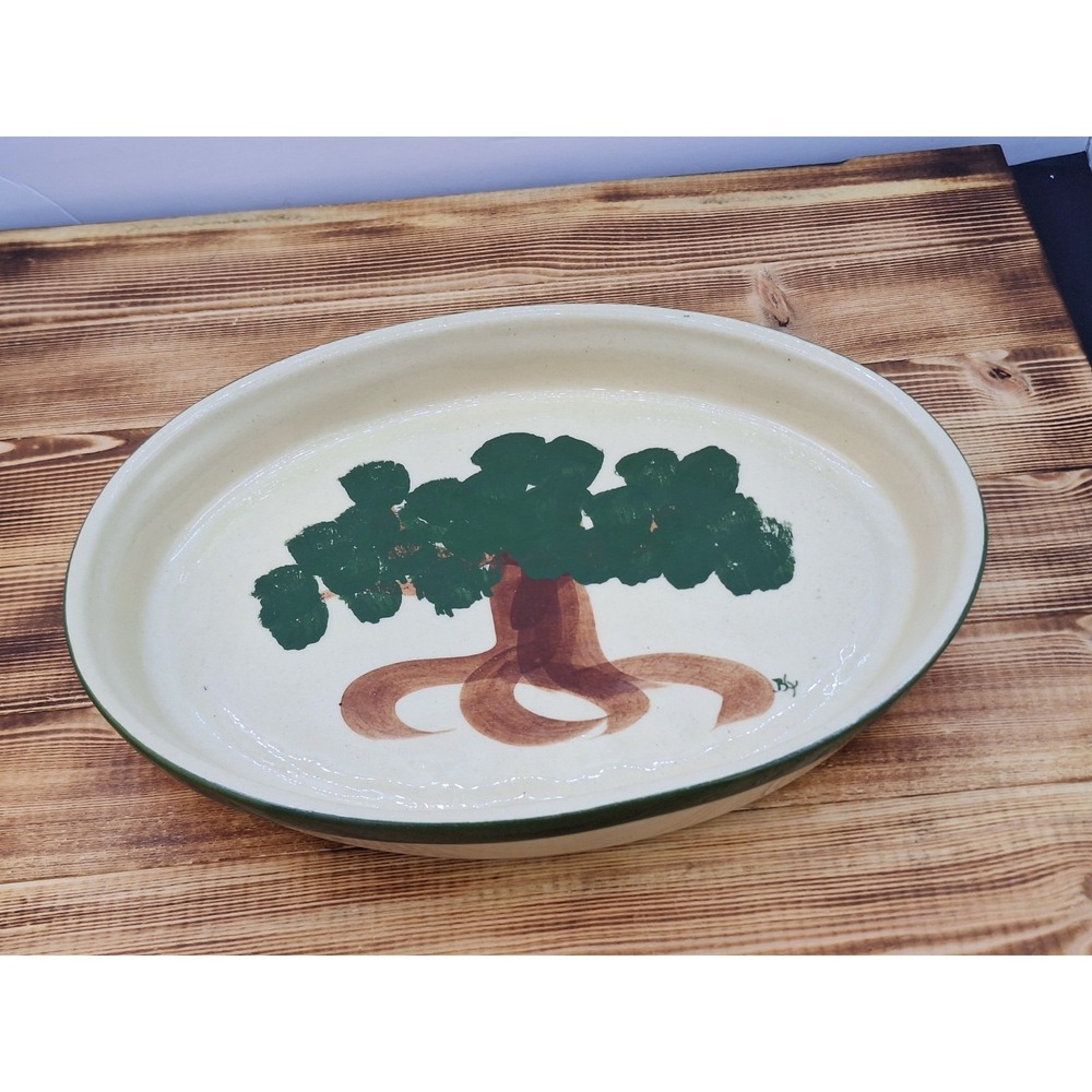 HULL POTTERY SERVING 10.5" DISH TRAY‎ WITH HAND PAINTED TREE SIGNED/NUMBERED